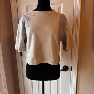 Lululemon Women’s Cotton French Terry + Swift Cream & Gray Short Sleeve Crop Top